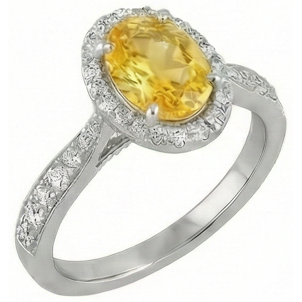 4.50 Ct Oval Yellow Sapphire And Round Natural Earth Mined Diamond ( Not Lab Grown )s Ring White Gold 14K