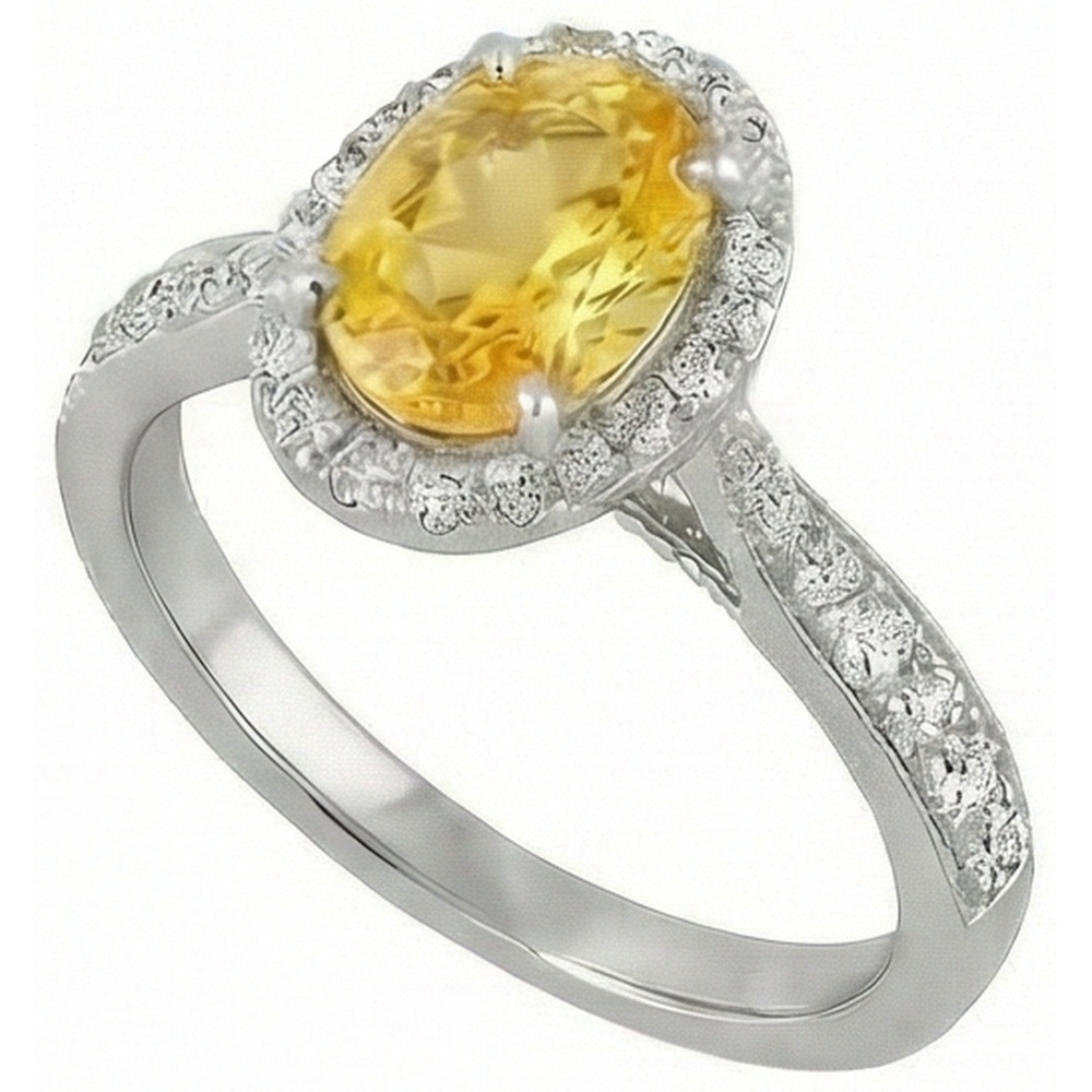 4.50 Ct Oval Yellow Sapphire And Round Natural Earth Mined Diamond ( Not Lab Grown )s Ring White Gold 14K