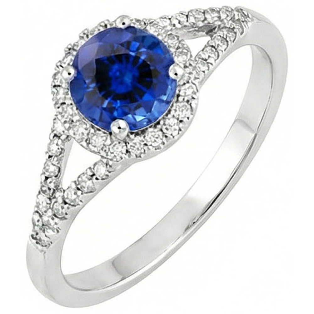 4.50 Ct Round Ceylon Sapphire And Natural Earth Mined Diamond ( Not Lab Grown ) s Ring White Gold 14K