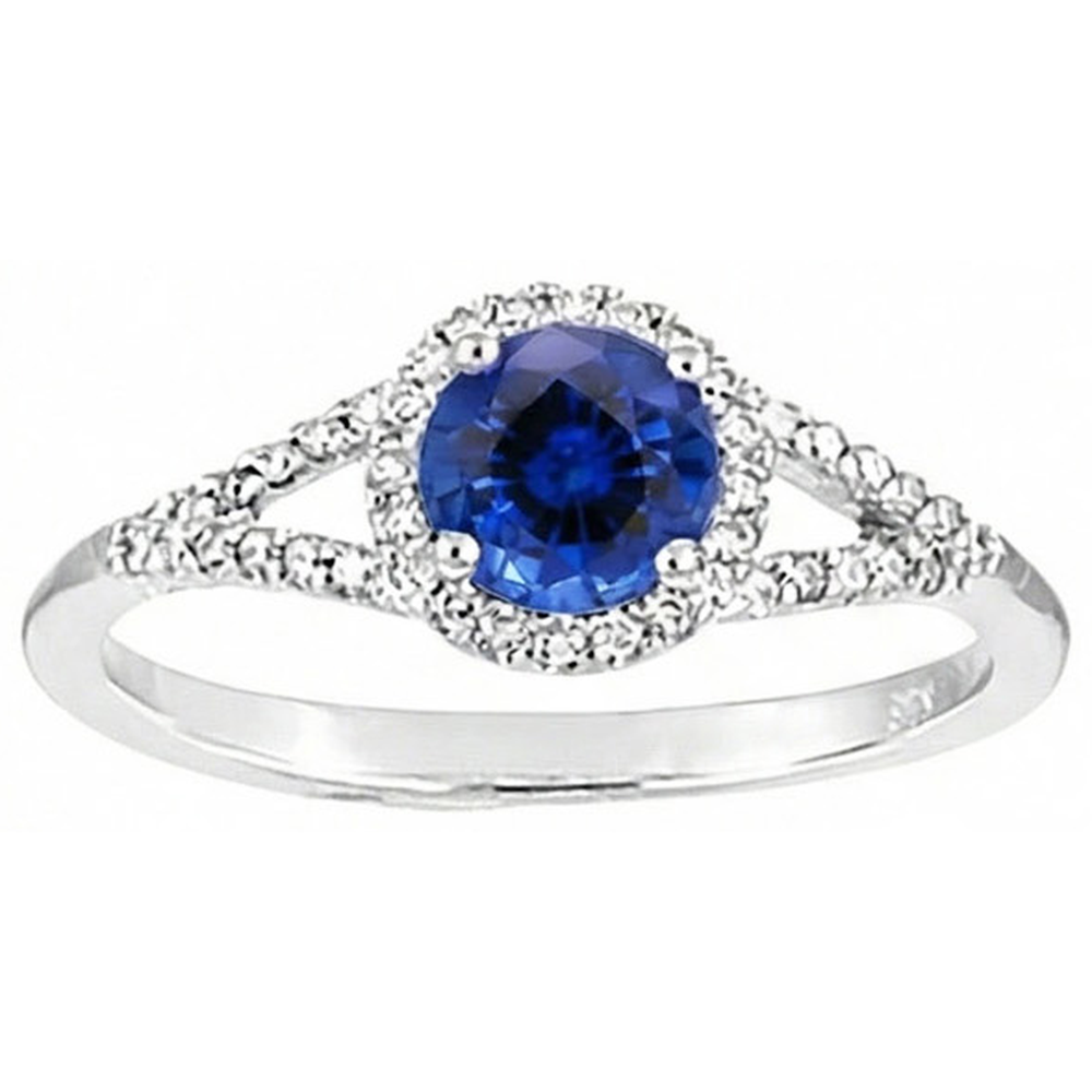 4.50 Ct Round Ceylon Sapphire And Natural Earth Mined Diamond ( Not Lab Grown ) s Ring White Gold 14K