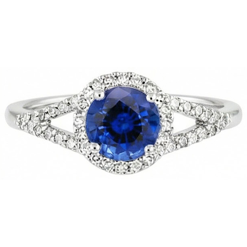 4.50 Ct Round Ceylon Sapphire And Natural Earth Mined Diamond ( Not Lab Grown ) s Ring White Gold 14K