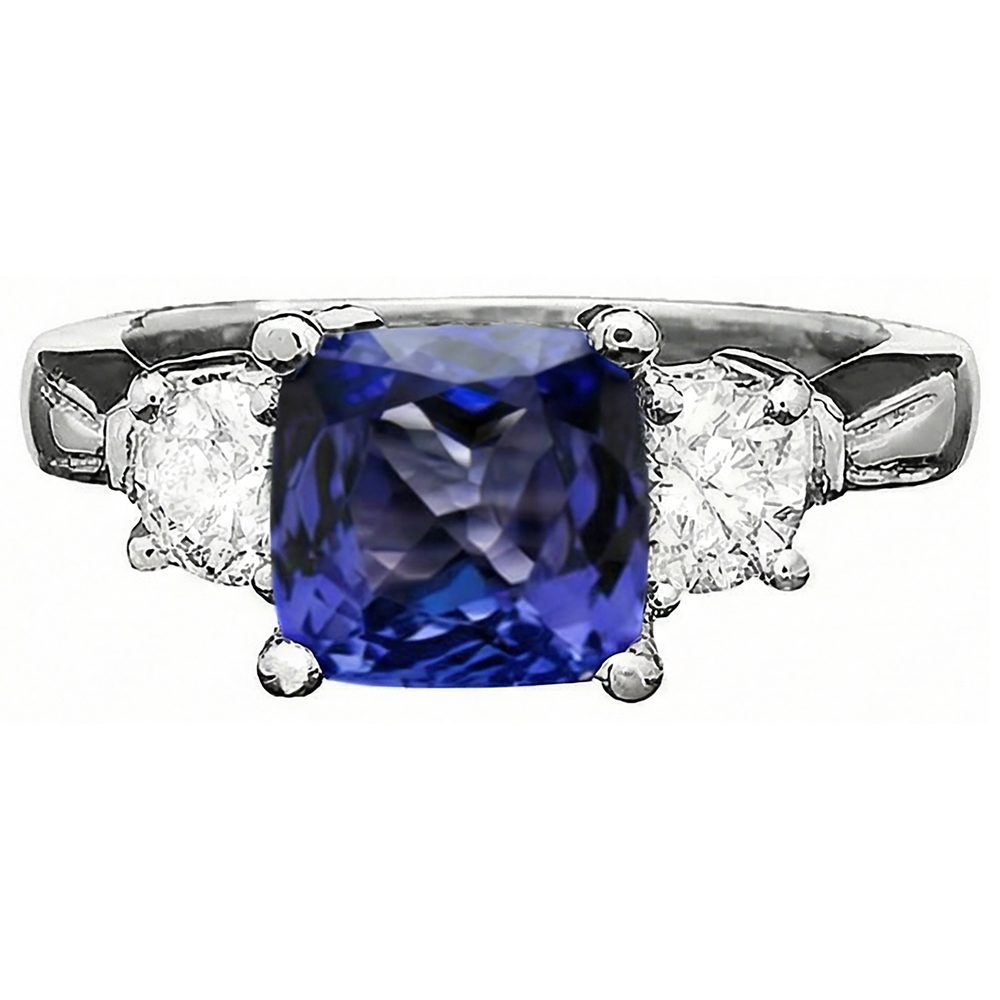 natural round tanzanite 4.51ct ring close up detail