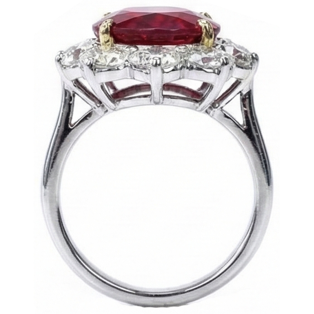 natural round ruby 4.55ct ring close up detail