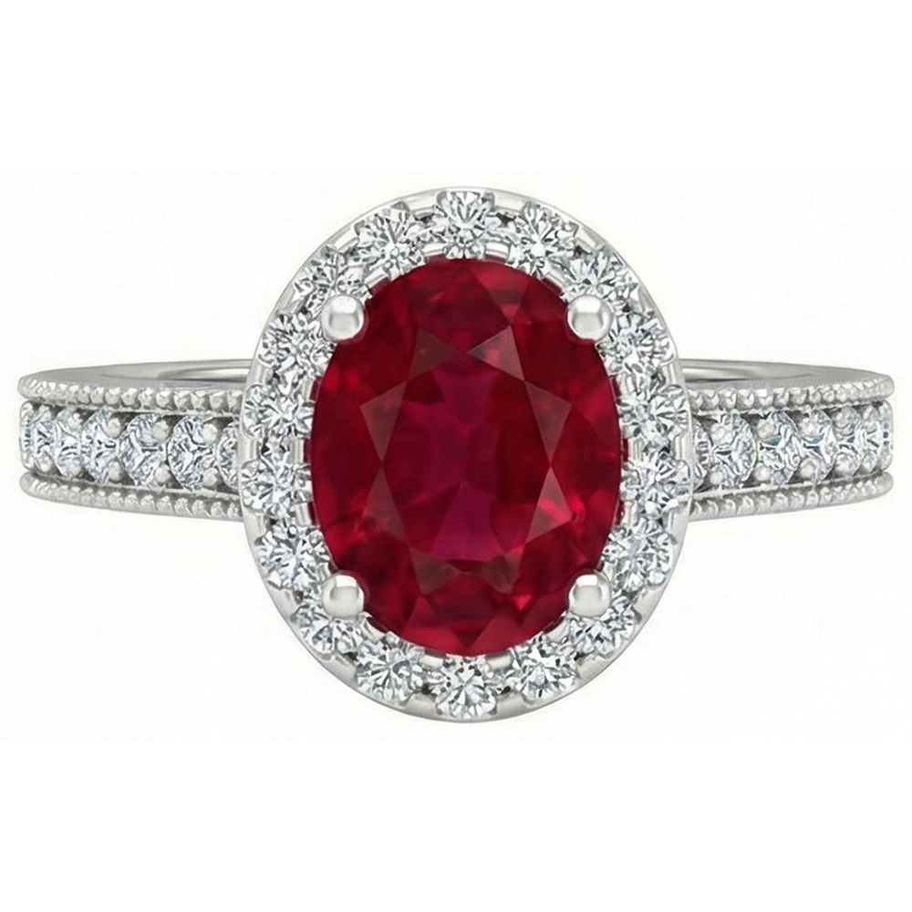 4.60 Carats Red Ruby With Natural Earth Mined Diamond ( Not Lab Grown )s Ring 14K White Gold
