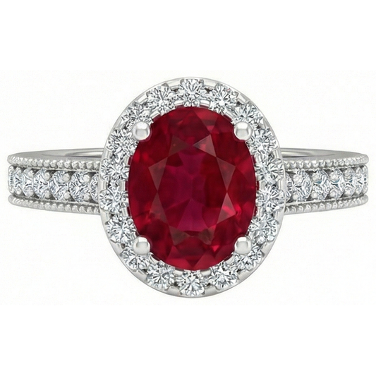 4.60 Carats Red Ruby With Natural Earth Mined Diamond ( Not Lab Grown )s Ring 14K White Gold