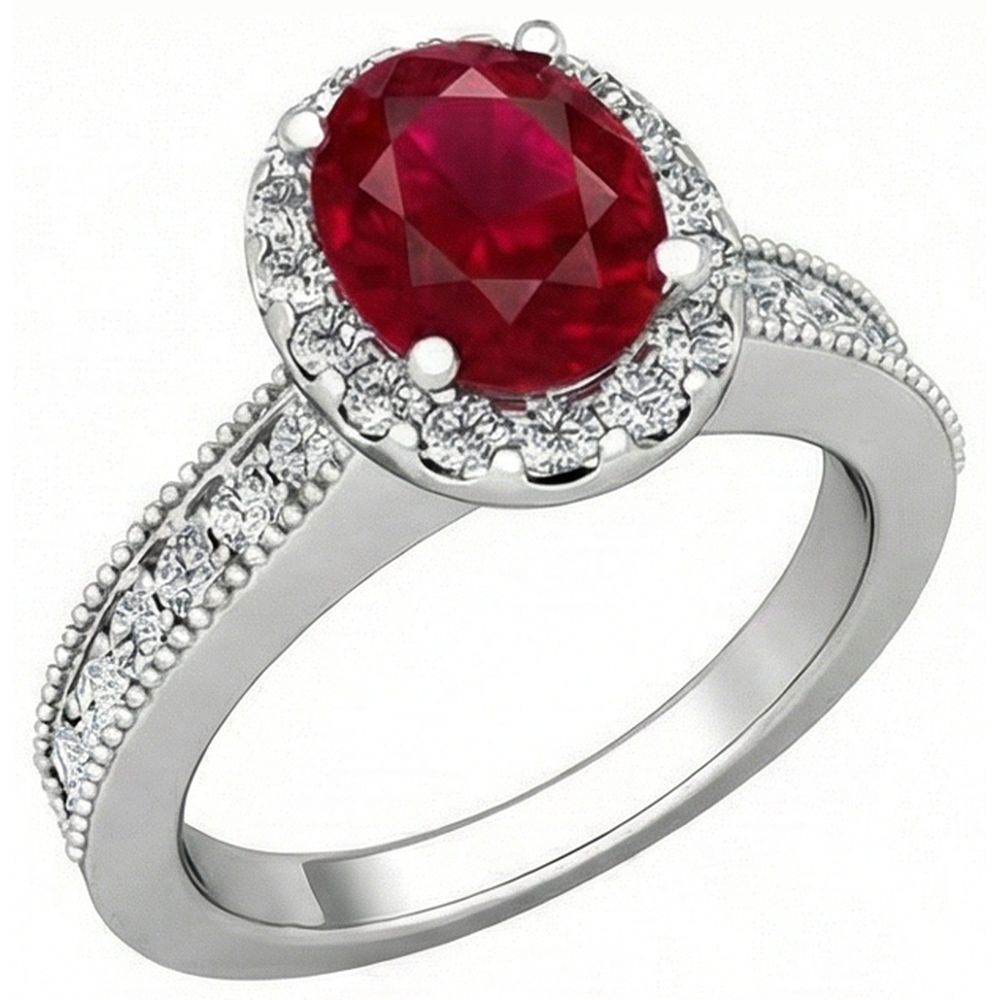 4.60 Carats Red Ruby With Natural Earth Mined Diamond ( Not Lab Grown )s Ring 14K White Gold