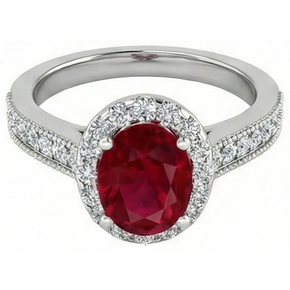 4.60 Carats Red Ruby With Natural Earth Mined Diamond ( Not Lab Grown )s Ring 14K White Gold