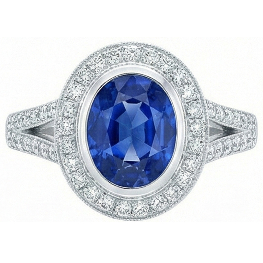 natural round sapphire 4.60ct ring close up detail