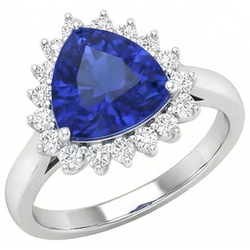 4.60 Carats Trillion Ceylon Sapphire Round Natural Earth Mined Diamond ( Not Lab Grown ) s Ring White Gold 14K
