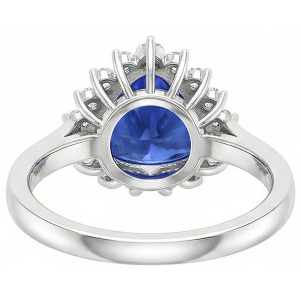4.60 Carats Trillion Ceylon Sapphire Round Natural Earth Mined Diamond ( Not Lab Grown ) s Ring White Gold 14K