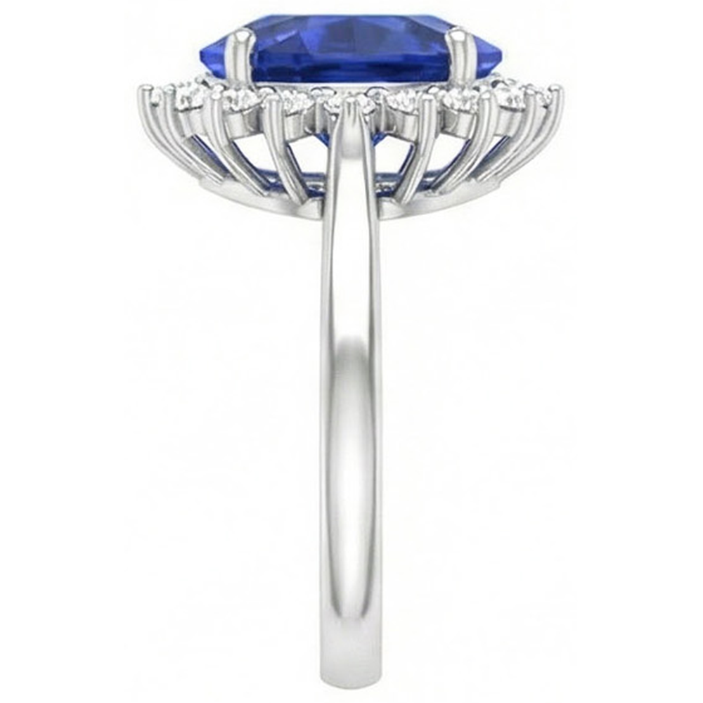 4.60 Carats Trillion Ceylon Sapphire Round Natural Earth Mined Diamond ( Not Lab Grown ) s Ring White Gold 14K