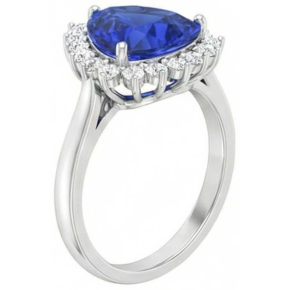 4.60 Carats Trillion Ceylon Sapphire Round Natural Earth Mined Diamond ( Not Lab Grown ) s Ring White Gold 14K