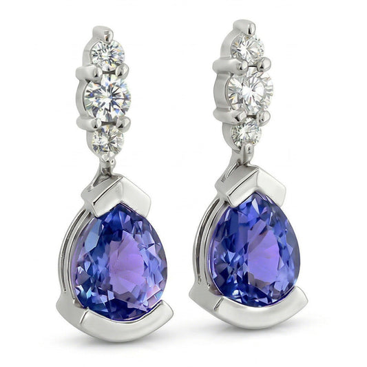 4.60 Ct Pear And Round Cut Ceylon Color Sapphire With IGI CERTIFIED Diamonds Earrings