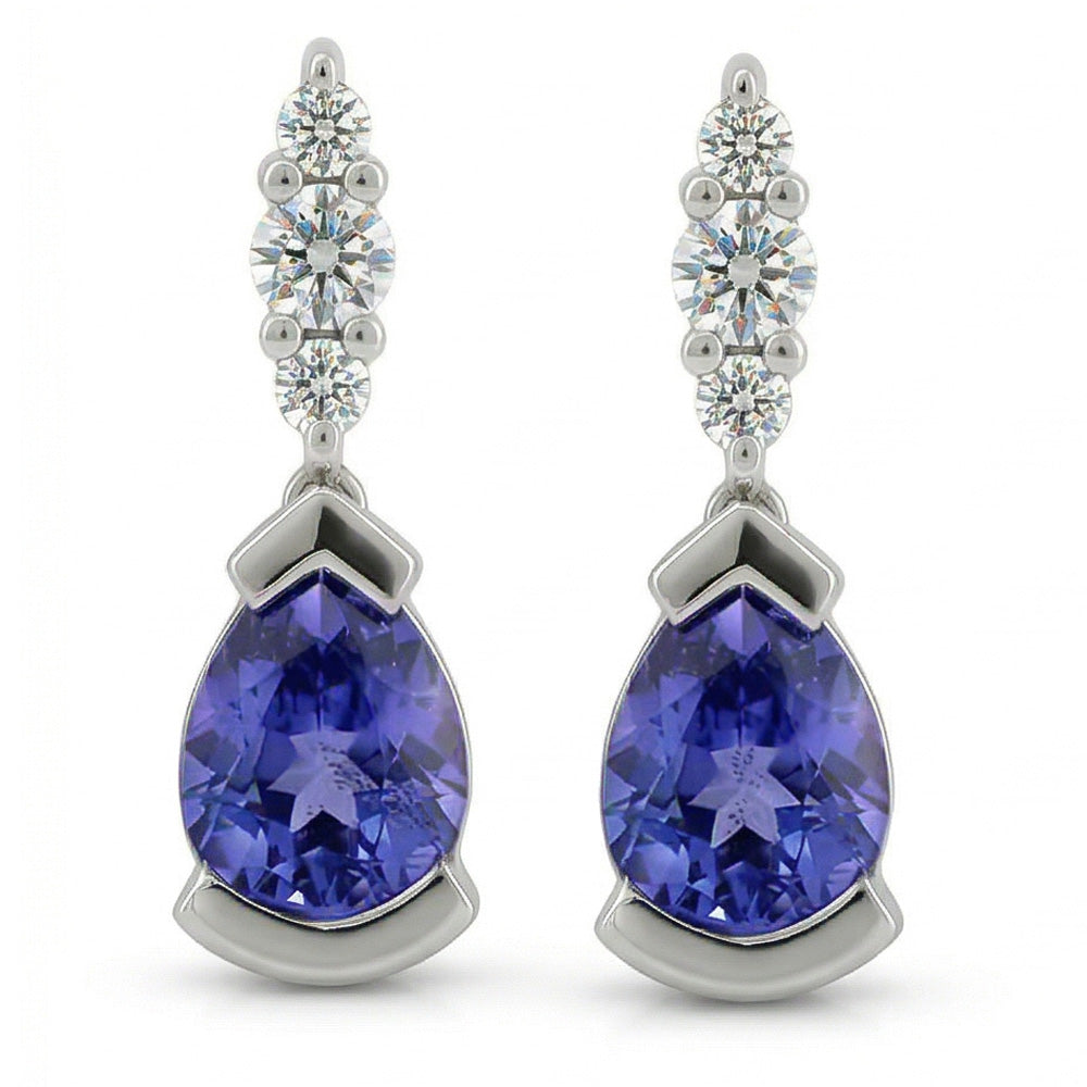 4.60 Ct Pear And Round Cut Ceylon Sapphire With Natural Earth Mined Diamond ( Not Lab Grown )s Earrings