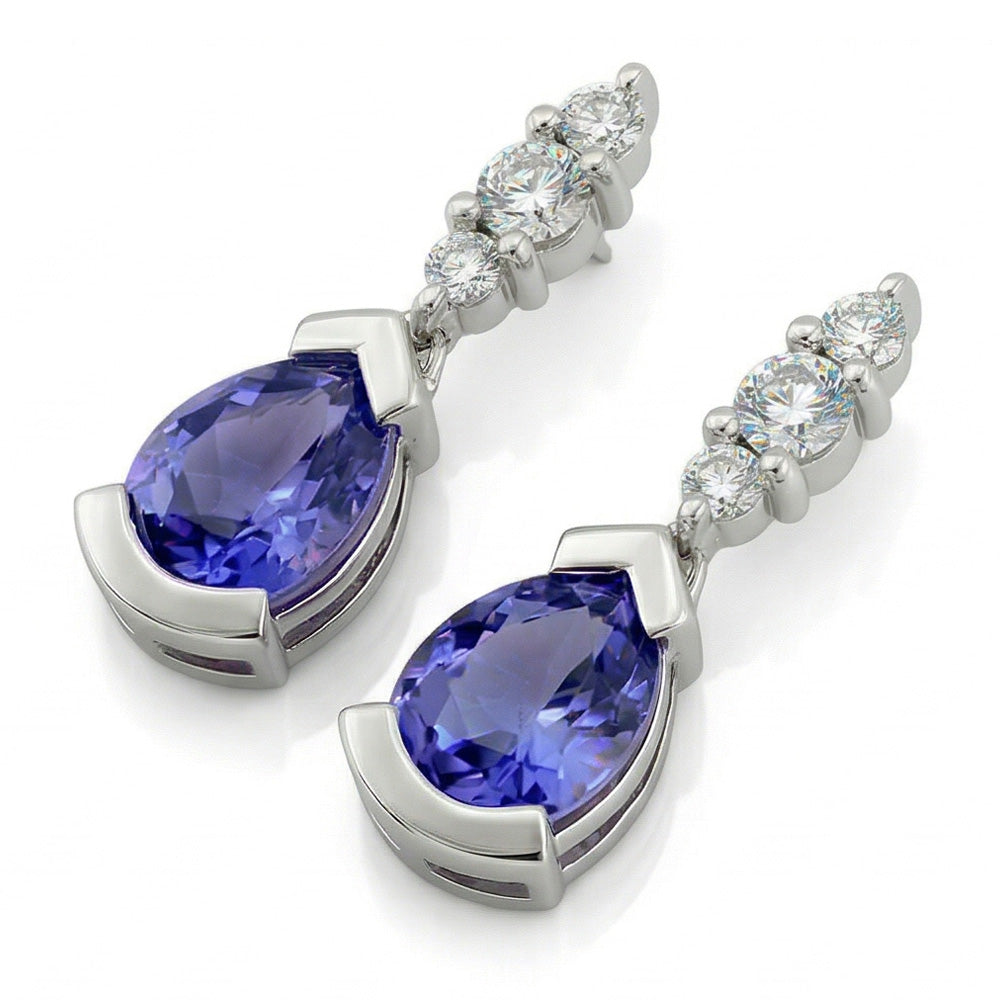 4.60 Ct Pear And Round Cut Ceylon Sapphire With Natural Earth Mined Diamond ( Not Lab Grown )s Earrings
