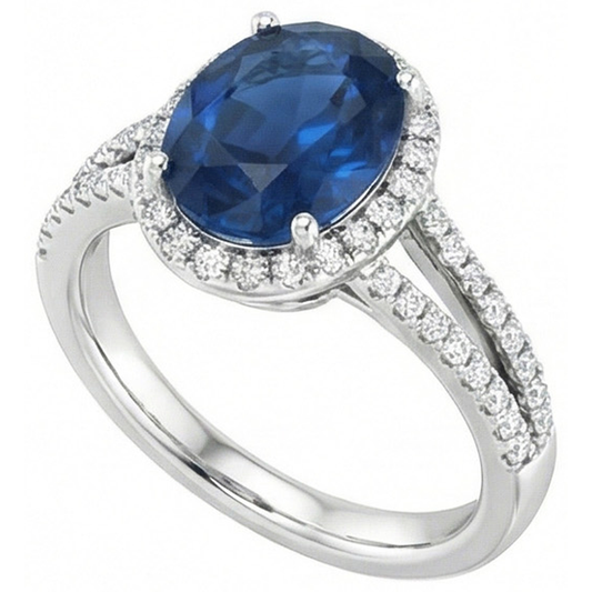 4.65 Carats Oval Ceylon Blue Sapphire Natural Earth Mined Diamond ( Not Lab Grown ) Wedding Ring