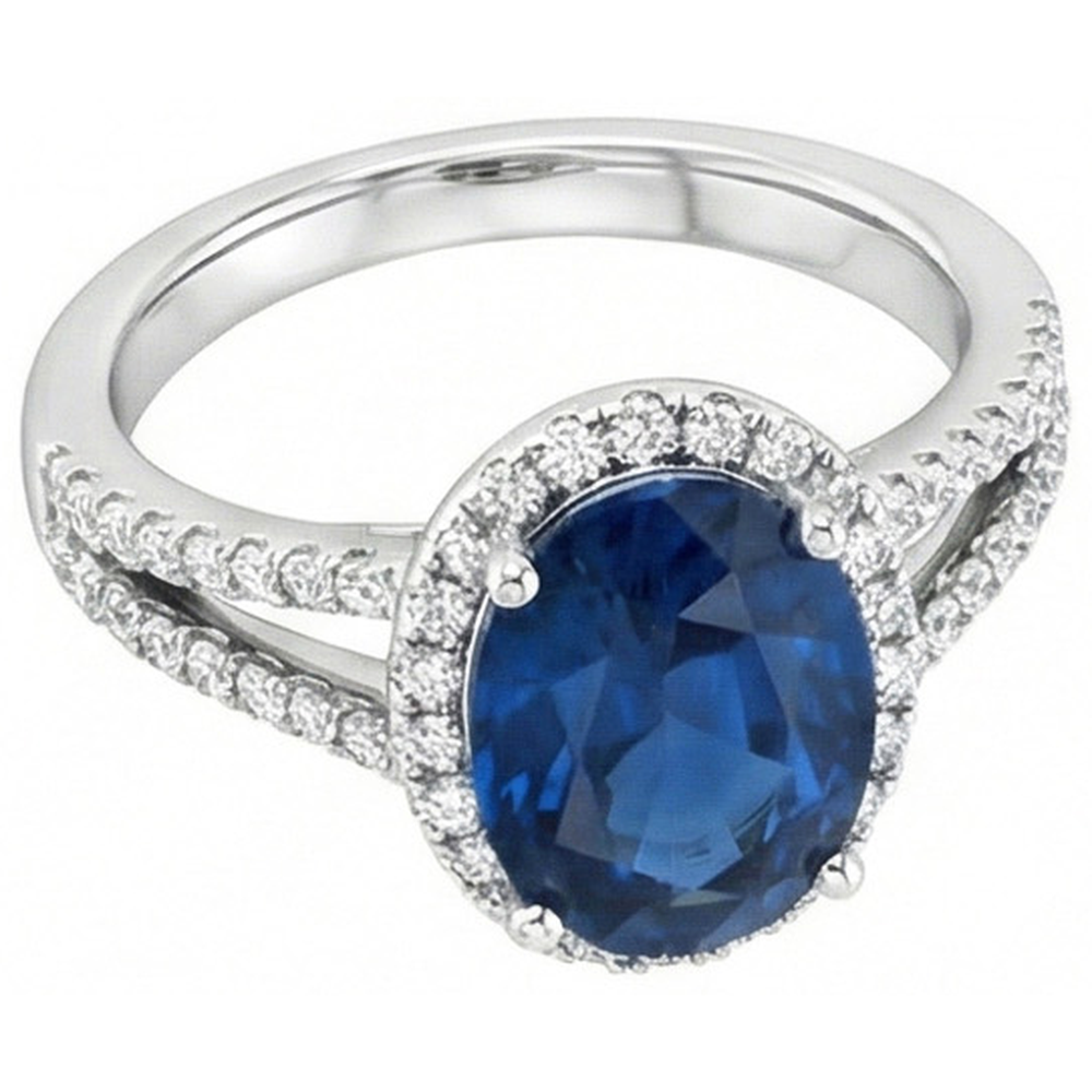 4.65 Carats Oval Ceylon Blue Sapphire Natural Earth Mined Diamond ( Not Lab Grown ) Wedding Ring