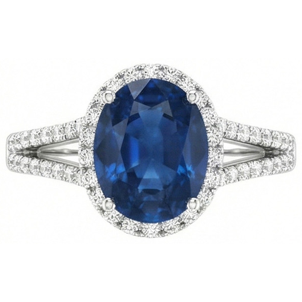 4.65 Carats Oval Ceylon Blue Sapphire Natural Earth Mined Diamond ( Not Lab Grown ) Wedding Ring