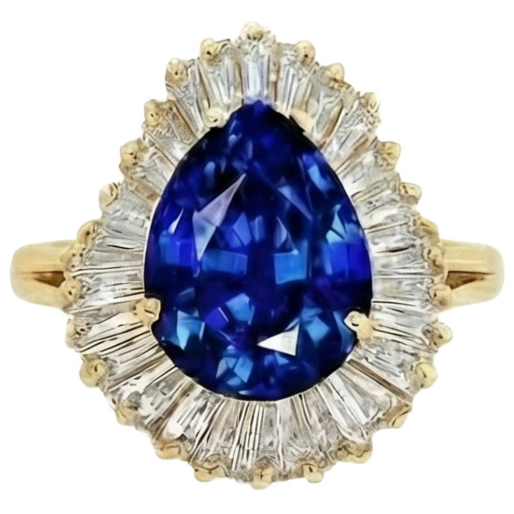natural pear sapphire 4.70ct ring close up detail
