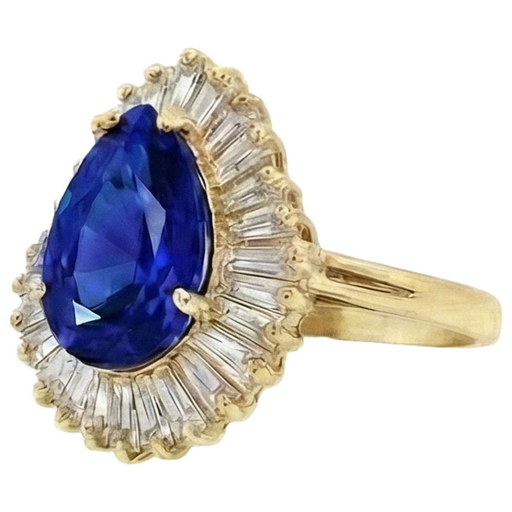 natural pear sapphire 4.70ct ring top view