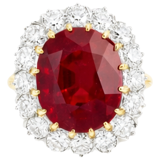 4.70 Ct Oval Ruby With Natural Earth Mined Diamond ( Not Lab Grown ) s Ring Two Tone Gold 14K