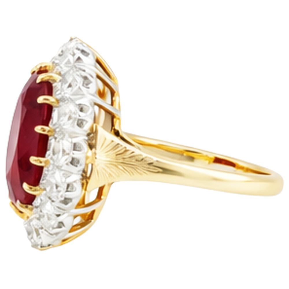 4.70 Ct Oval Ruby With Natural Earth Mined Diamond ( Not Lab Grown ) s Ring Two Tone Gold 14K