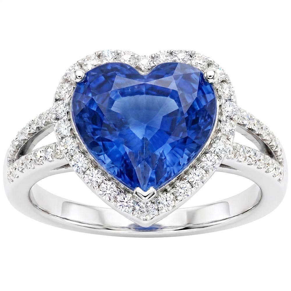 4.75 Carats Ceylon Sapphire And Natural Earth Mined Diamond ( Not Lab Grown ) s Ring White Gold 14K