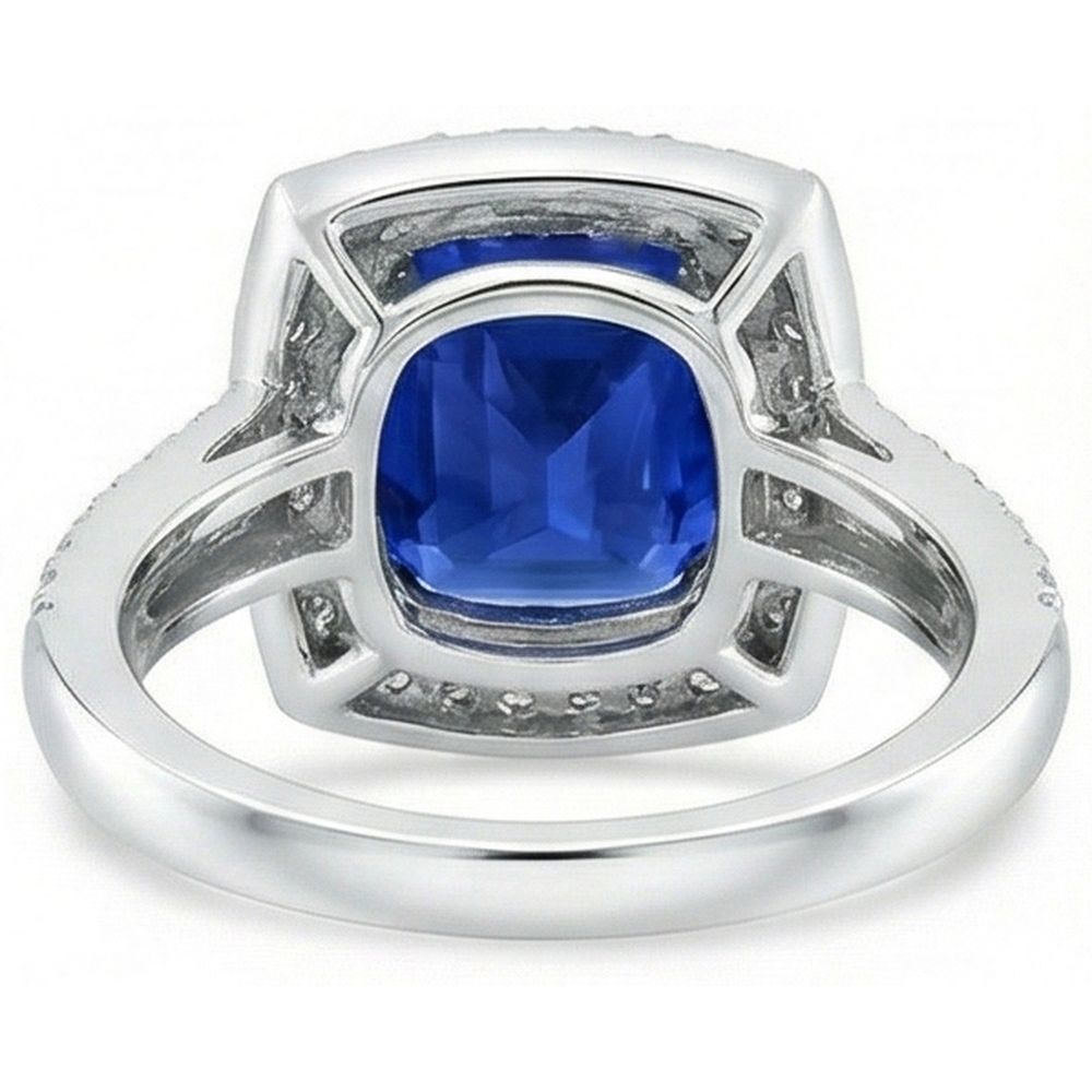natural round sapphire 4.75ct ring on white background
