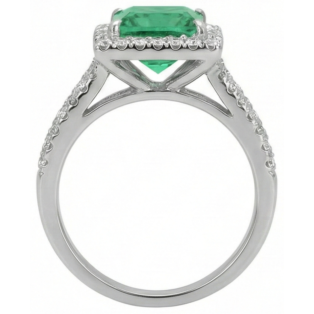 4.75 Ct. Princess Cut Green Emerald Natural Earth Mined Diamond ( Not Lab Grown )  Ring WG 14K Jewelry