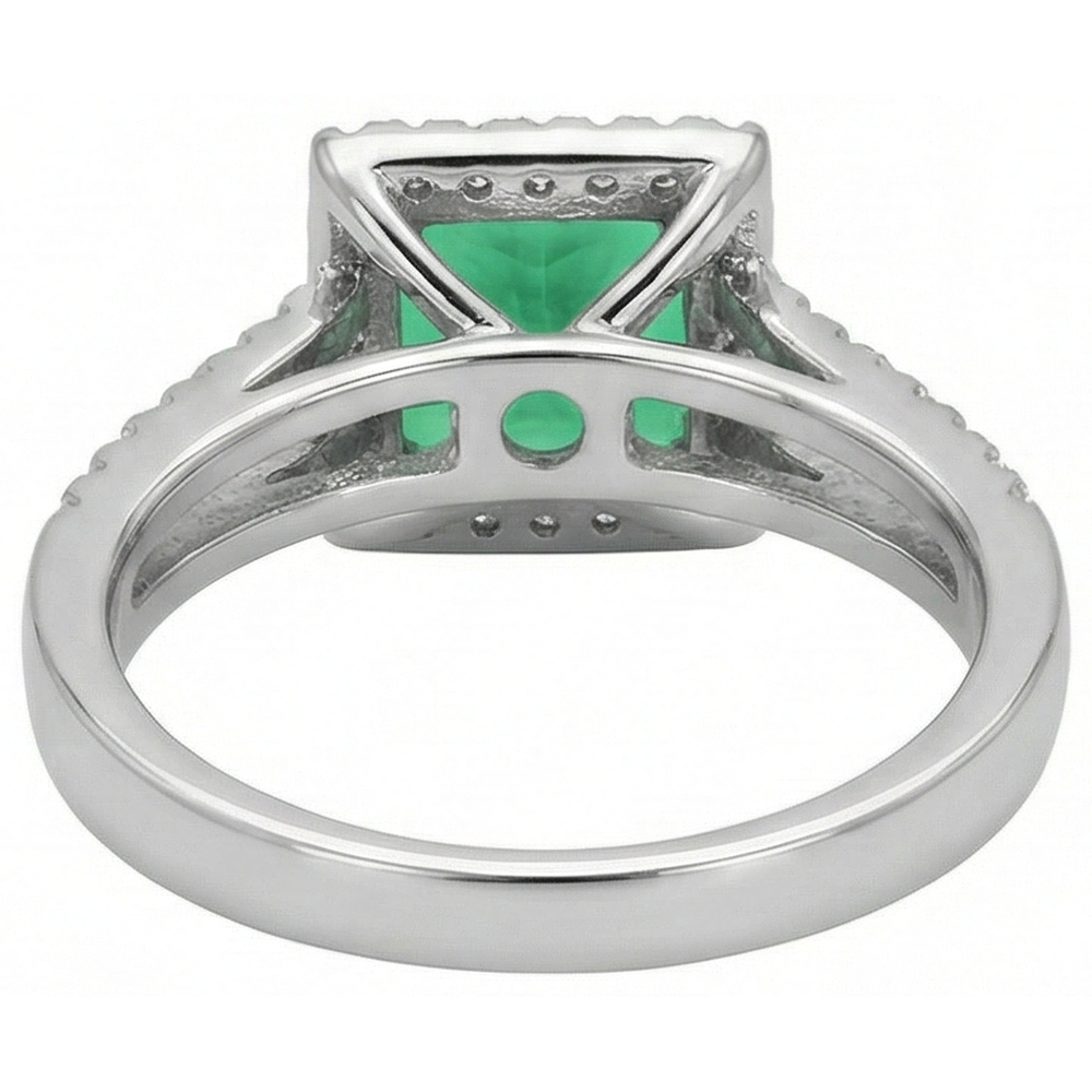 4.75 Ct. Princess Cut Green Emerald Natural Earth Mined Diamond ( Not Lab Grown )  Ring WG 14K Jewelry