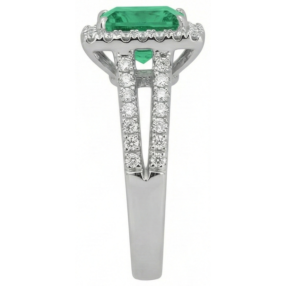 4.75 Ct. Princess Cut Green Emerald Natural Earth Mined Diamond ( Not Lab Grown )  Ring WG 14K Jewelry