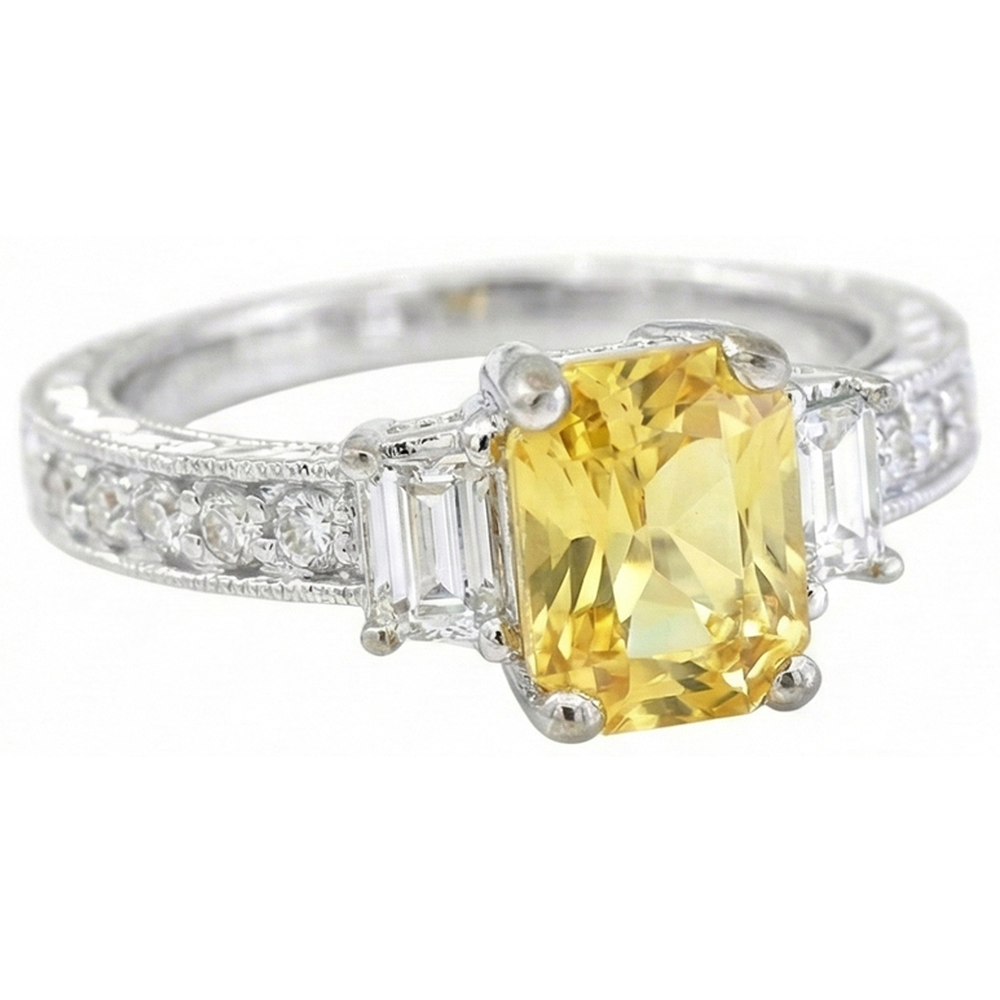 4.75 Ct Radiant Yellow Sapphire And Round Natural Earth Mined Diamond ( Not Lab Grown )s Ring White Gold