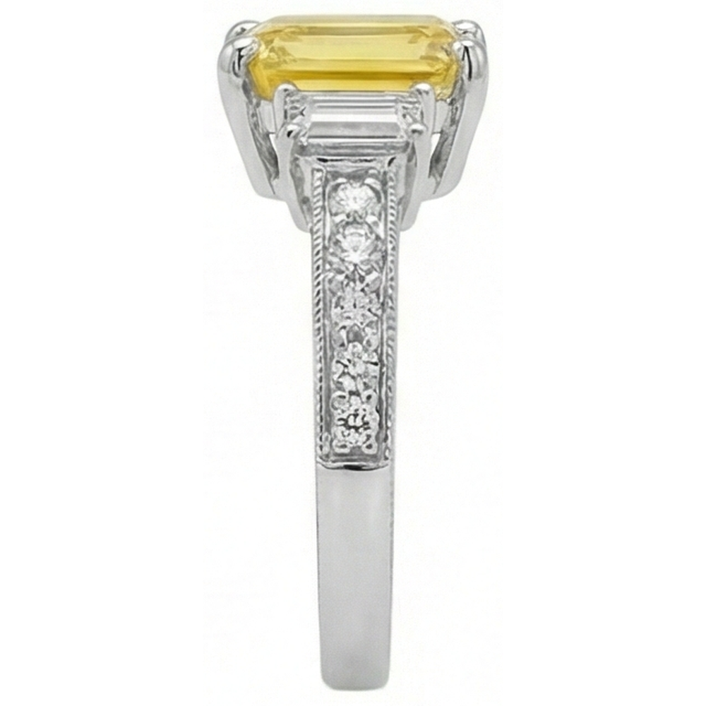 4.75 Ct Radiant Yellow Sapphire And Round Natural Earth Mined Diamond ( Not Lab Grown )s Ring White Gold