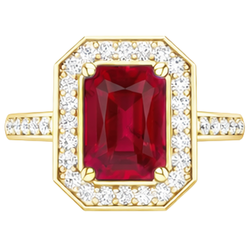 4.75 Ct Red Emerald Cut Ruby And Natural Earth Mined Diamond ( Not Lab Grown ) Wedding Ring Yellow Gold