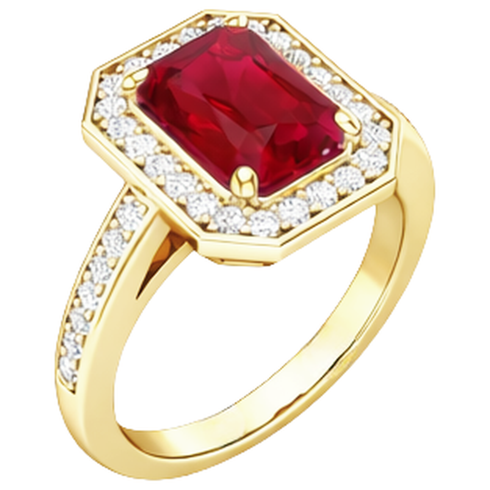 4.75 Ct Red Emerald Cut Ruby And Natural Earth Mined Diamond ( Not Lab Grown ) Wedding Ring Yellow Gold