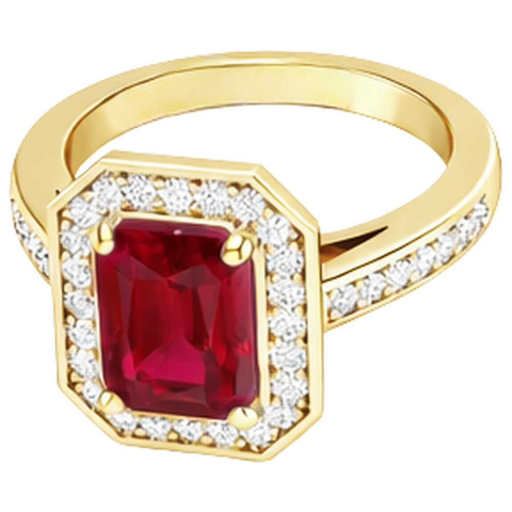 4.75 Ct Red Emerald Cut Ruby And Natural Earth Mined Diamond ( Not Lab Grown ) Wedding Ring Yellow Gold