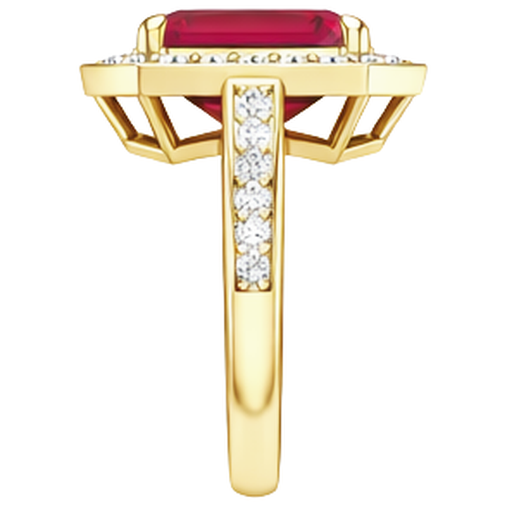 4.75 Ct Red Emerald Cut Ruby And Natural Earth Mined Diamond ( Not Lab Grown ) Wedding Ring Yellow Gold