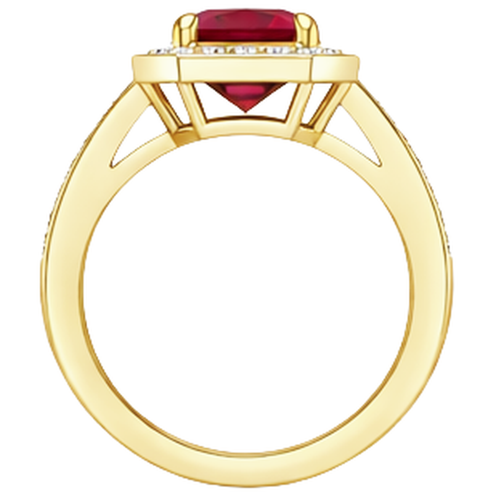 4.75 Ct Red Emerald Cut Ruby And Natural Earth Mined Diamond ( Not Lab Grown ) Wedding Ring Yellow Gold