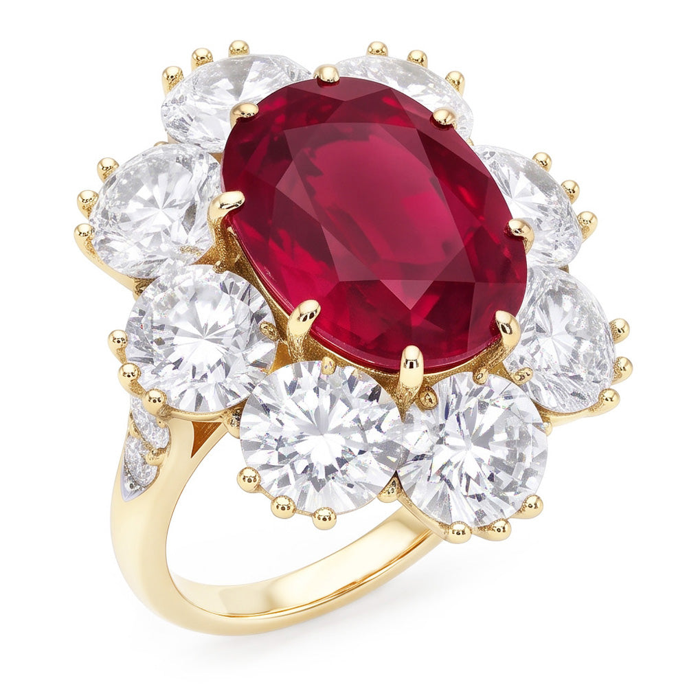 4.75 Ct Red Sapphire With Natural Earth Mined Diamond ( Not Lab Grown )s Wedding Ring White Gold 14K