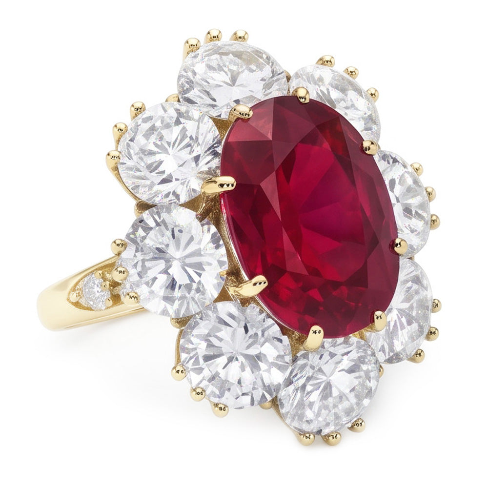 4.75 Ct Red Sapphire With Natural Earth Mined Diamond ( Not Lab Grown )s Wedding Ring White Gold 14K