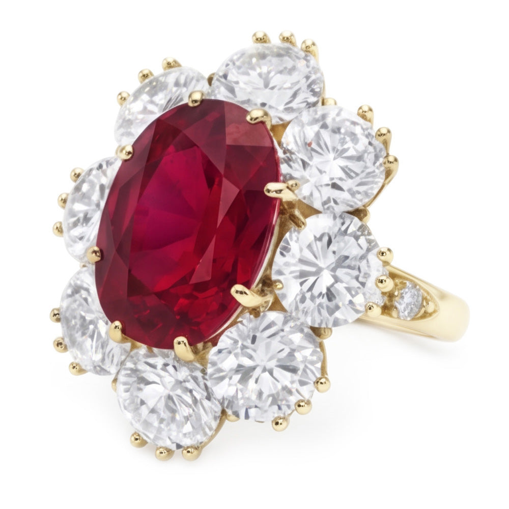 4.75 Ct Red Sapphire With Natural Earth Mined Diamond ( Not Lab Grown )s Wedding Ring White Gold 14K