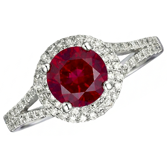 4.80 Ct Halo Red Ruby With Accents Natural Earth Mined Diamond ( Not Lab Grown ) Wedding Ring White Gold 14K