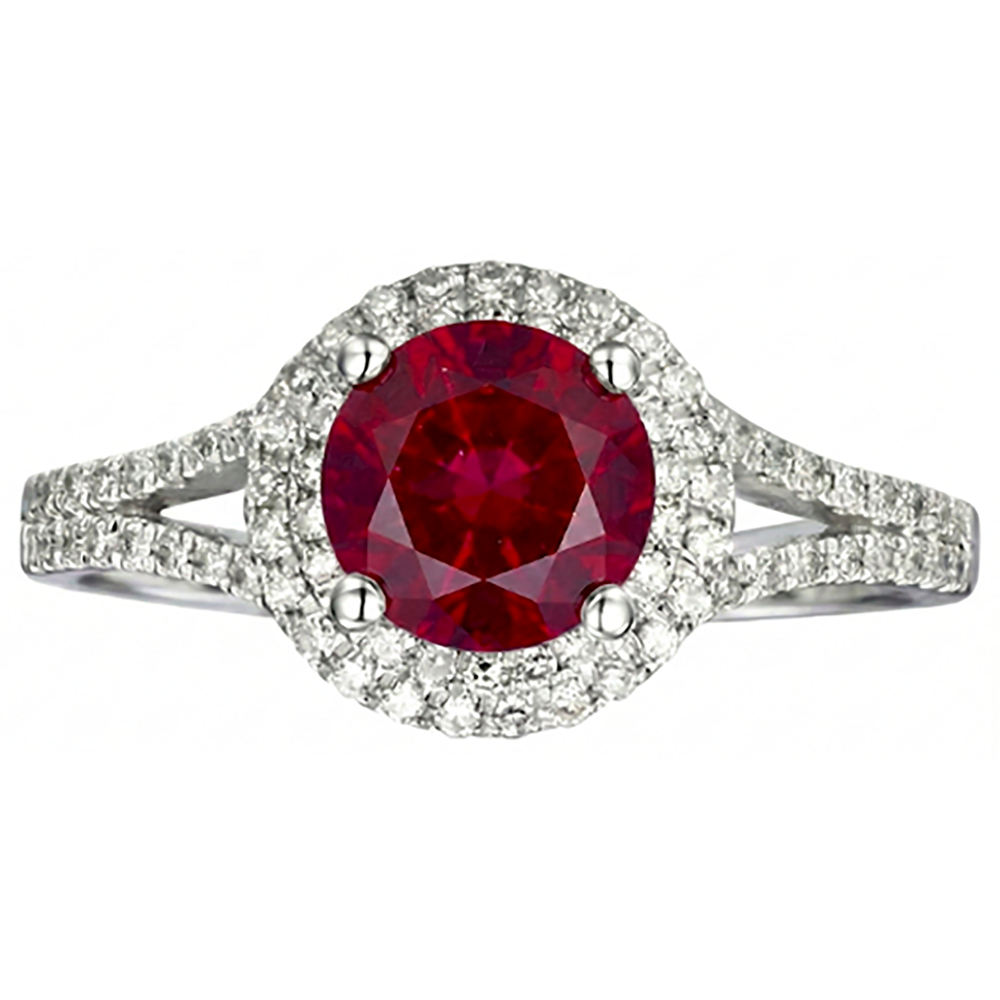 4.80 Ct Halo Red Ruby With Accents Natural Earth Mined Diamond ( Not Lab Grown ) Wedding Ring White Gold 14K