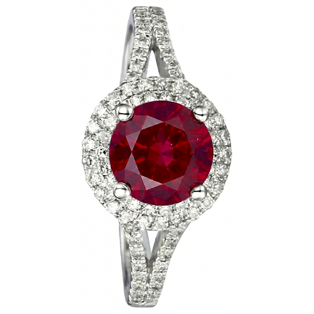 4.80 Ct Halo Red Ruby With Accents Natural Earth Mined Diamond ( Not Lab Grown ) Wedding Ring White Gold 14K