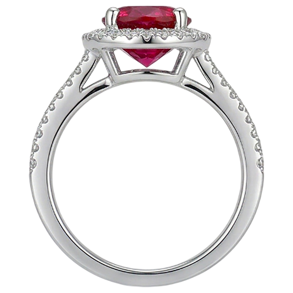 4.80 Ct Halo Red Ruby With Accents Natural Earth Mined Diamond ( Not Lab Grown ) Wedding Ring White Gold 14K