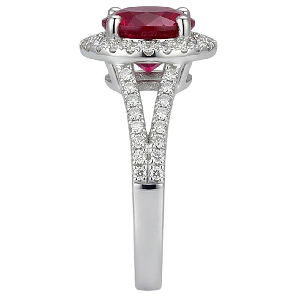 4.80 Ct Halo Red Ruby With Accents Natural Earth Mined Diamond ( Not Lab Grown ) Wedding Ring White Gold 14K