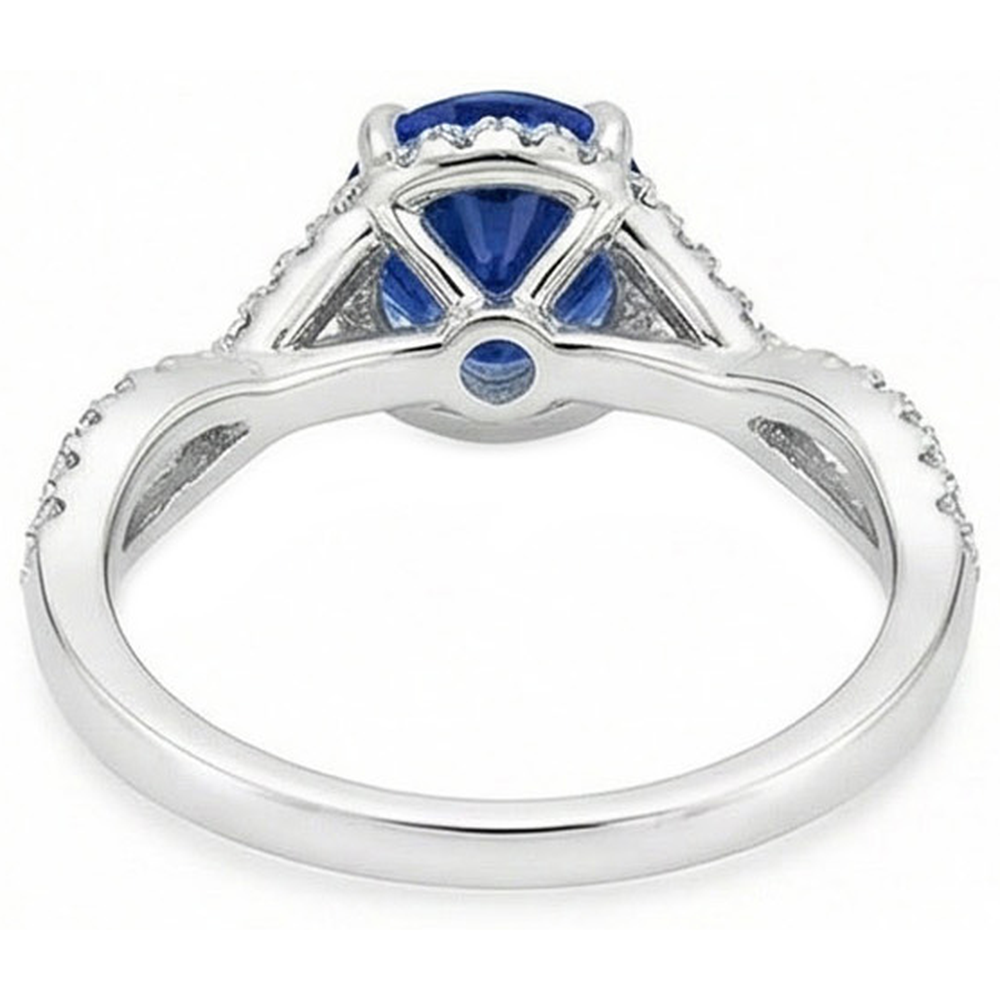 4.85 Ct Sri Lanka Blue Sapphire Halo Natural Earth Mined Diamond ( Not Lab Grown ) s Ring White Gold