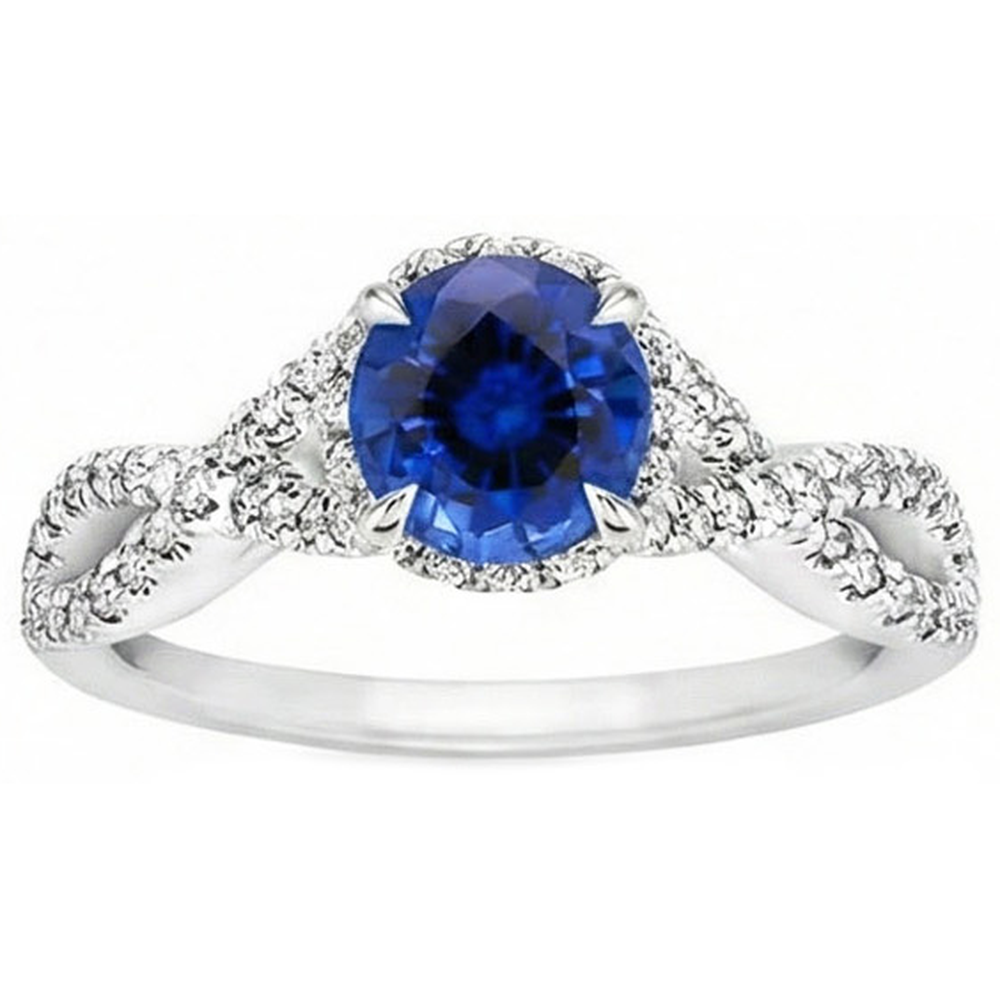 4.85 Ct Sri Lanka Blue Sapphire Halo Natural Earth Mined Diamond ( Not Lab Grown ) s Ring White Gold