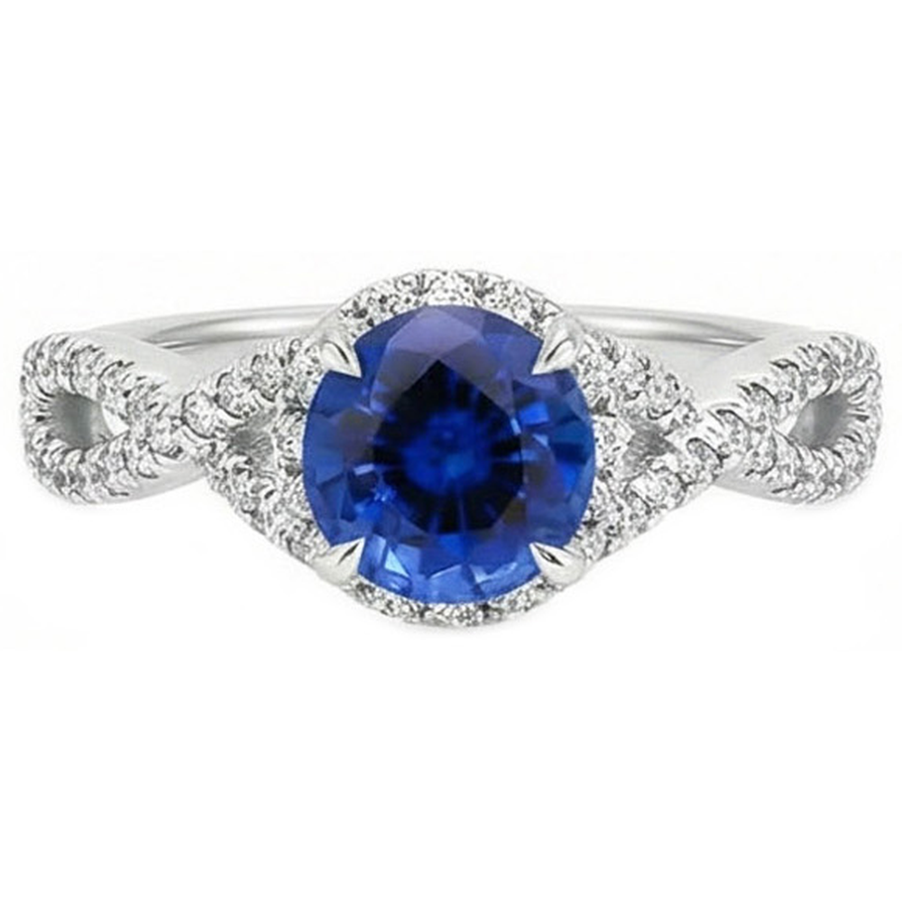 4.85 Ct Sri Lanka Blue Sapphire Halo Natural Earth Mined Diamond ( Not Lab Grown ) s Ring White Gold