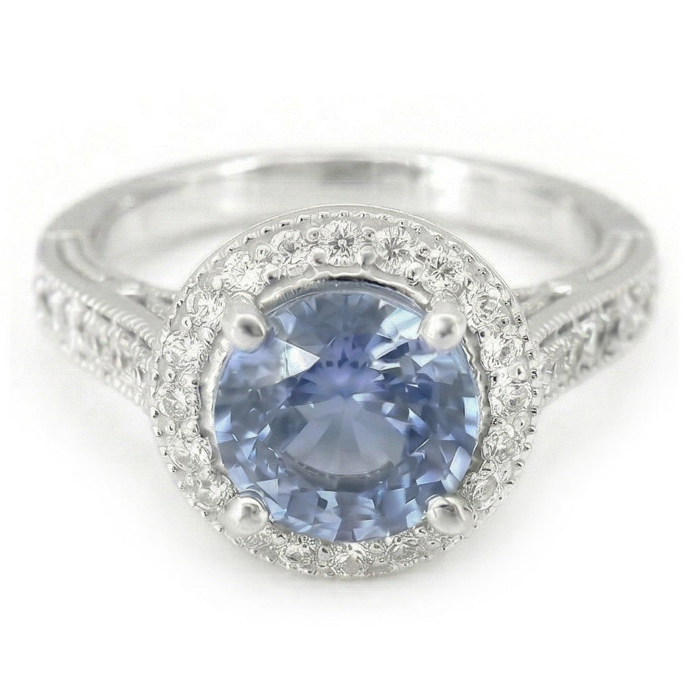 natural round sapphire 4.86ct ring front view
